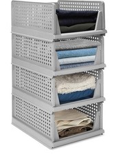 Foldable Stackable Plastic Storage Bins 4-Pack – Organisers Home & Office GreyKe