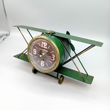 HOMETIME BIPLANE NOVELTY CLOCK Green Metal Model Plane