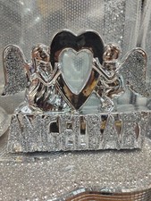 ANGEL BABY SHELF SITTER SILVER SPARKLE BLING ORNAMENT CRUSHED DIAMOND GIFT
