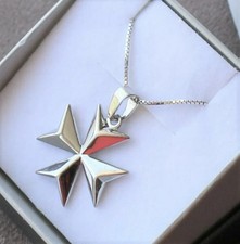 Maltese Cross Pendant with 24" Box Chain Necklace 14K White Gold Over For Men's