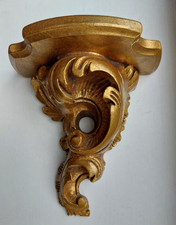 Small vintage moulded wall shelf, ornate gold rococo gilt candle sconce, statue