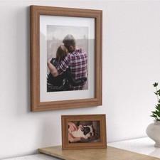 Photo Frame with White Mount Dark Brown Oak Teak Mahogany Picture Frame All Size