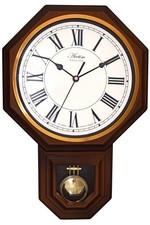 Woodstock Wood Effect Pendulum Wall Clock - Silent Quartz Movement - Roman Numer