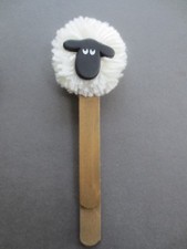 BOOKMARK Black Faced SHEEP Woolly With Wooden Marker Unused CUTE !