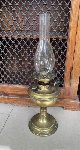 Vintage brass column oil lamp - vintage,