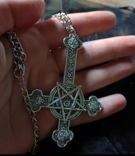 Satan Inverted Cross 666 Pentagram Stainless Steel Gothic Satanic Devil Necklace