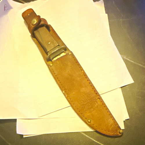 Brown leather knife sheath - leather,