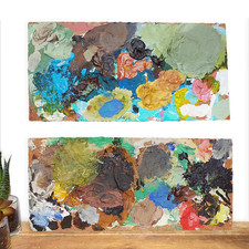 Vintage Artist Palette Set Used Prop Decor Painting Original Oil Paint Wall Art