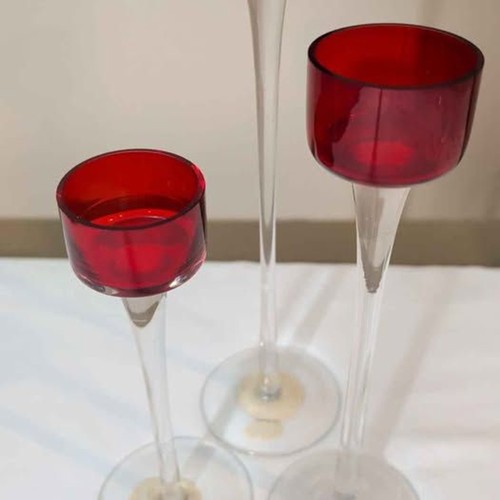 Red glass stemmed tealight - stemmed,