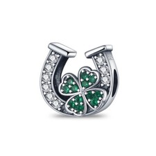 Lucky Crystal Horseshoe Four Leaf Clover S925 Sterling Silver Bead Charm