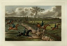 FOX HUNTING HORSES JUMPING THE