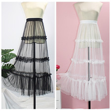 Ruffles Women Tulle Skirt Mesh Petticoat Sheer Pleated Lace A-line Big Swing