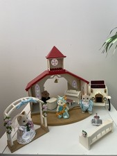 SYLVANIAN FAMILIES WEDDING CHAPEL SET UP /BRIDE & GROOM, VICAR, CAR, ETC ETC £50