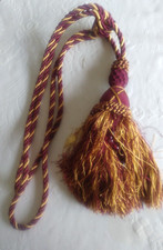 Vintage Luxurious Maroon & Gold Single Curtain Tie Back with Glass Beaded Tassel