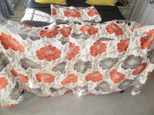 QUALITY HEAVY PAIR OF EYELET CURTAINS LINED W102" L60" CREAM/ORANGE/BROWN VGC