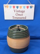 Antique HUMIDOR TOBACCO JAR * Screw Seal Lid *  Green Cream Stoneware * VGC