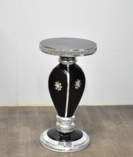 Black Crushed Crystal Table Mirrored Stripes Greek Pattern Floral Decor 60x40 Cm