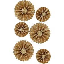 6 x Gold Glitter Paper Rosettes Self Adhesive 2 Assorted Sizes Christmas Decor