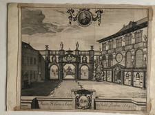 LARGE 18th century engraving   Maison Hilwerue a Anuers dit l hostel Rubens