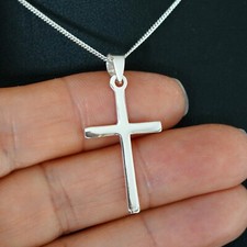 925 Sterling Silver Plain Cross Crucifix Pendant Necklace Jewellery