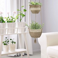 La Jolíe Muse 2 Tier Hanging Planter Basket Indoor Outdoor Beige White 21-25cm