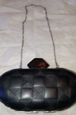 Untold Black Leather Look Silver Chain Handle Clutch Bag