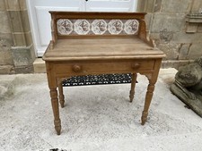 Beautiful 19th Century French Pine Farmhouse Rustic Wash Stand with Tiled Back