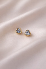 14K Gold Heart CZ Stud