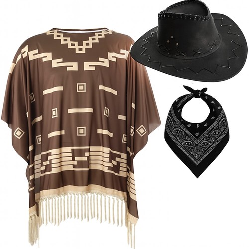 Brown western poncho black - brown,