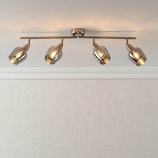 Ceiling Spot Light Bar 4 Way Modern Satin Nickel Effect Smoked Glass Kitchen