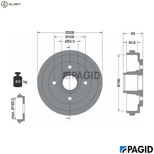Brake drum 61239n - 61239n, for