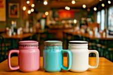 Aesthetic Handmade Ceramic Turquoise Tea Coffee Mug with Lid