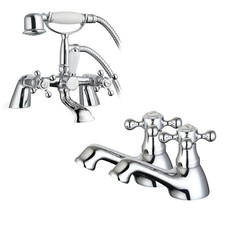 Trafford Victorian Basin Taps & Bath Shower Mixer Tap Chrome