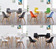 ROUND DINING TABLE SET AND 4 CHAIRS WHITE GREY TULIP WOOD TABLE KITCHEN