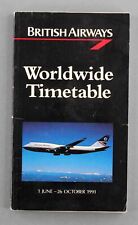 BRITISH AIRWAYS WORLDWIDE AIRLINE TIMETABLE SUMMER 1991 SEAT MAPS CONCORDE BA