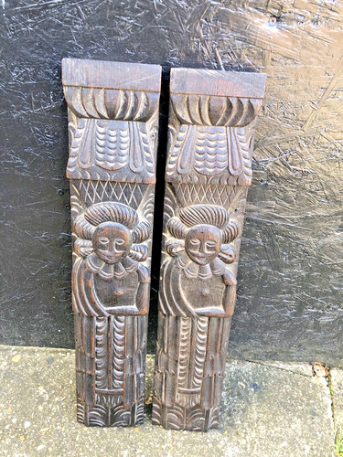 Antique carved oak corbels - antique,