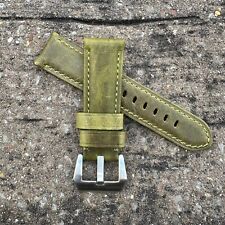 For OFFICINE PANERAI PAM 24mm Green Distressed Leather Watch Strap Band