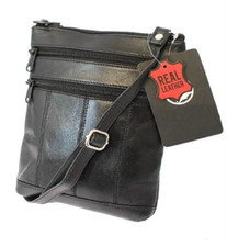 Handbag Real Leather Womans Crossbody Adjustable Strap Messenger Triple Pocket