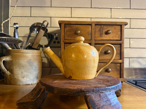 Yellow ceramic tea pot signed - ceramic,