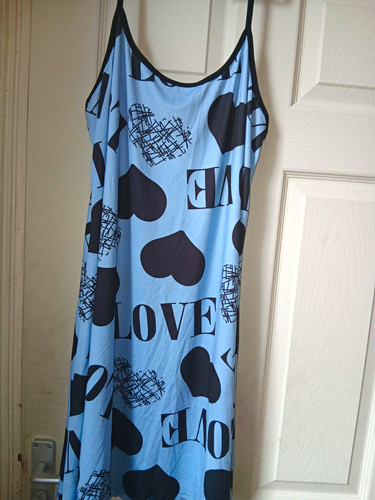 Women blue satin chemise - m,