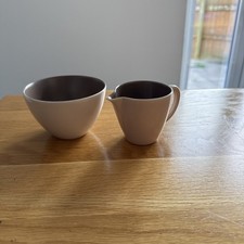 Poole Pottery Mushroom Sepia Twintone Sugar Bowl And Milk Jug