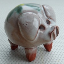 Ark Studio Pottery PIG with FLOWER Design Ornament Glazed Vintage Retro