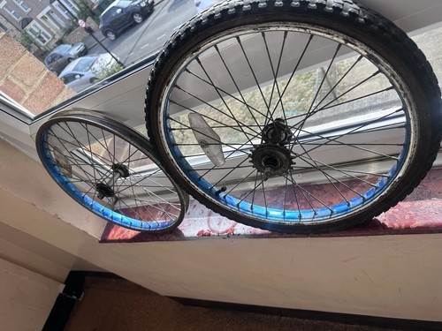 Old school blue bmx wheels - old,
