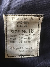 Original Civil Defence C.D.29 Women's Battledress Trousers dated 1957 Size 18