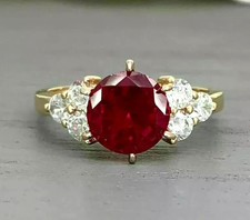 14K Yellow Gold Engagement Ring 2.20 Carats Natural Red Ruby and Diamonds ring