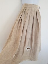 Vintage Skirt Beige Long Pleated Retro Smart Size 8 Lined Bavarian Dirndl Floral