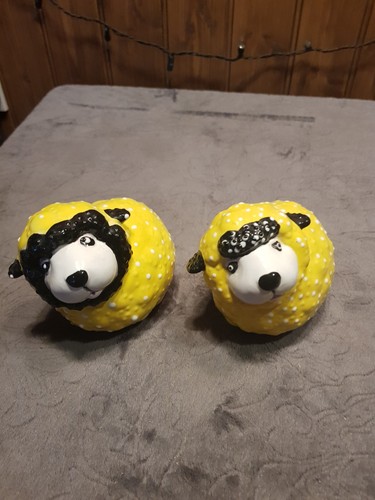 Pair ceramic sheep - of, yellow