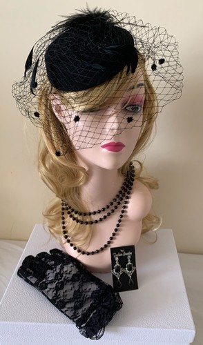 Black fascinator hat with - hat,