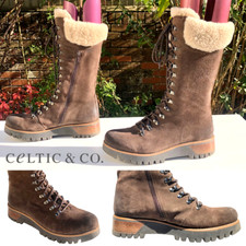 Celtic & Co. Icon Sheepskin Trim Wilderness Boots TANNERS BROWN Suede 40 | UK 7
