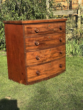 Antique Bow Fronted Mahogany Chest Of 4 Drawers